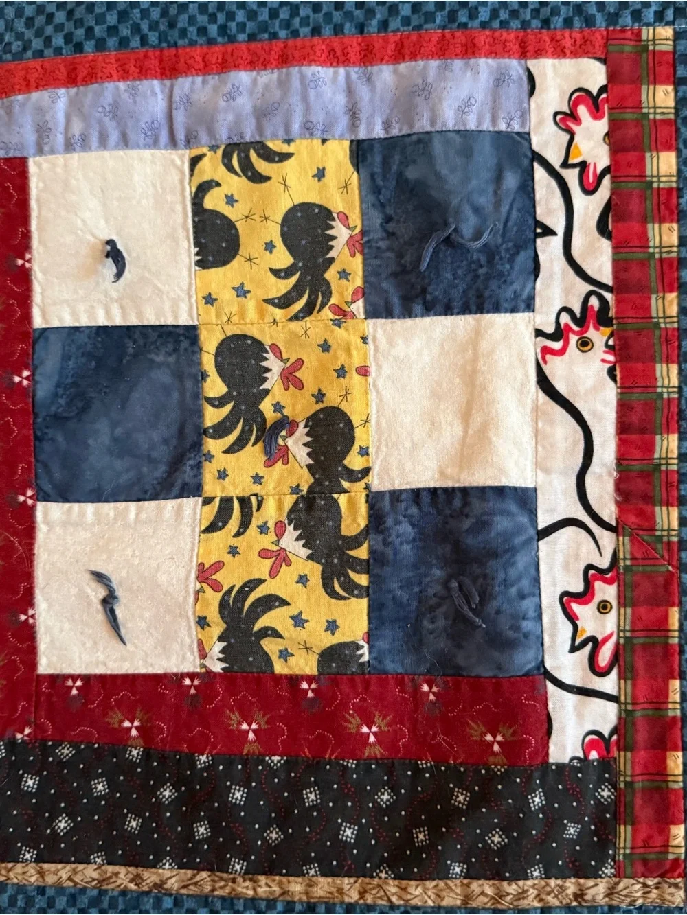 Handmade Patchwork Quilt 43”x 43” Throw in Blue and Multicolor